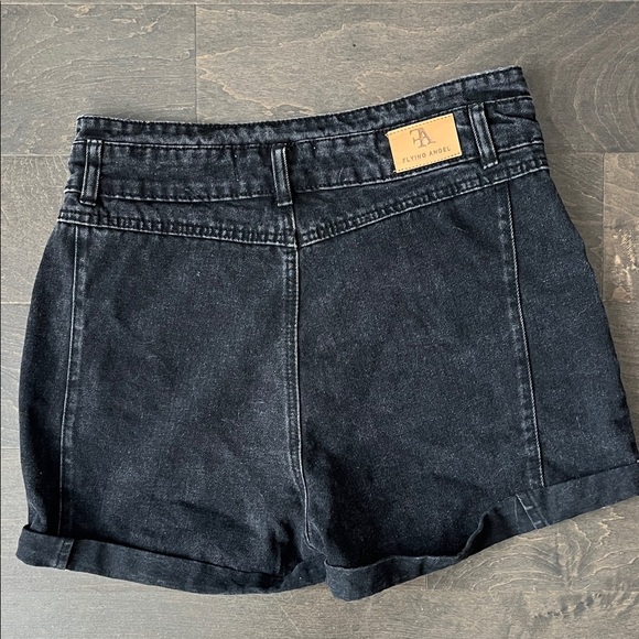 FLYING ANGEL High Waist Black Denim Mini Shorts - Picture 4 of 5